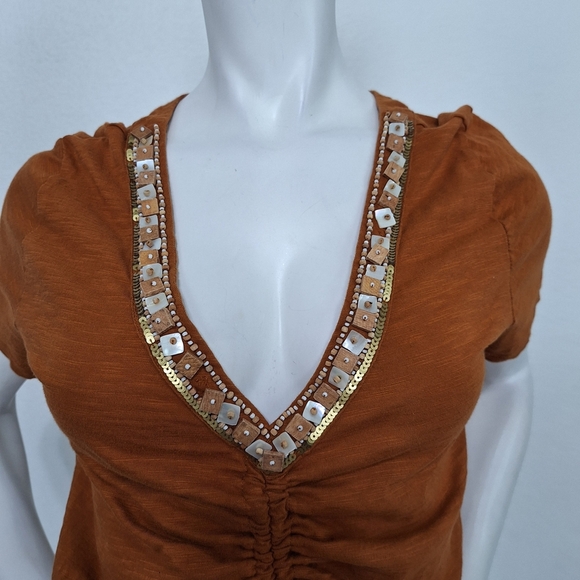 Shyanne Pecan Brown Embellished Western Equestrian Front Tie Tassel Top Size XL - Picture 2 of 12